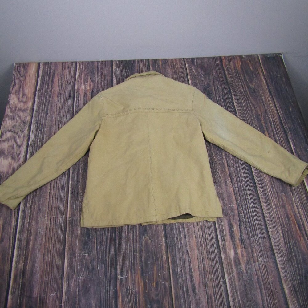 Territoy Ahead Women Small Beige Genuine Leather Button Up Coat Jacket Blazer - Picture 6 of 8